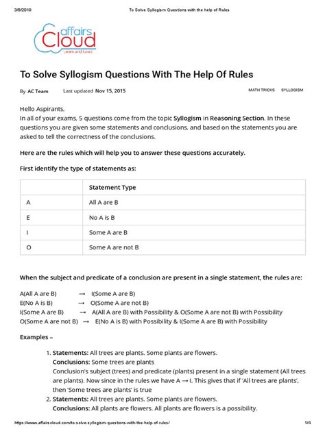 To Solve Syllogism Questions With The Help of Rules | PDF | Logic ...