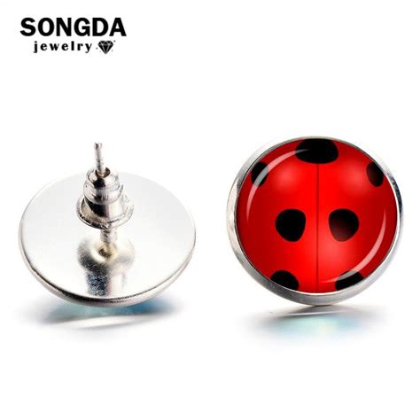 Songda Miraculous Ladybug Stud Earrings Cosplay Lady Bug Circle With