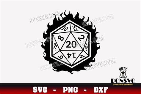 Flaming Dice D20 Svg Cut Files Cricut Twenty Sided Dice Fire Png Image