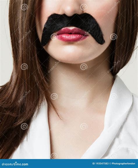 Photo of Woman Wearing Fake Moustache Stock Image - Image of hipster ...