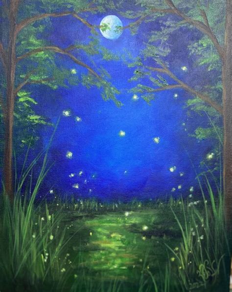 Fireflies In A Summer Night Sky Painting Tutorial Art By Karen Wolfe