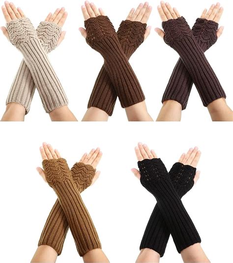 Satinior Pairs Arm Warmer Long Fingerless Gloves Knit Open Finger