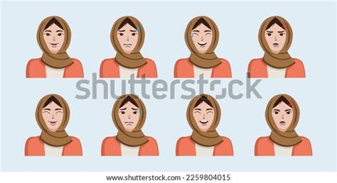 Set Characters Facial Expressions Women Wearing Stock Vector Royalty Free 2259804015