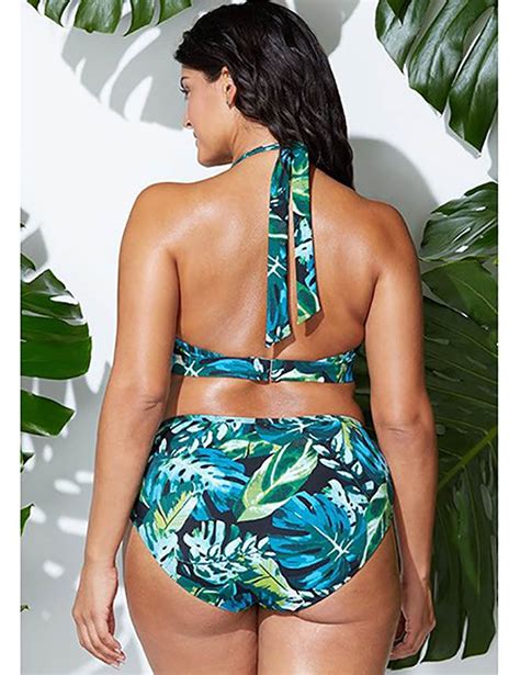 Plus Size Green Leaf Print Sexy Summer Bikini Set Ohyeah