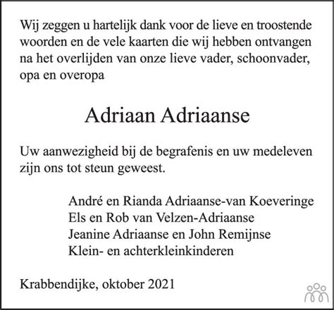 Adriaan Adriaanse Overlijdensbericht En Condoleances