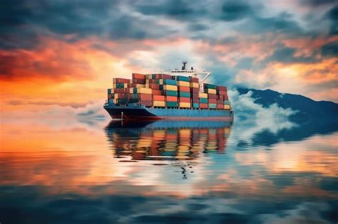 Premium Ai Image Business Logistics Concept Container Ship At Sea