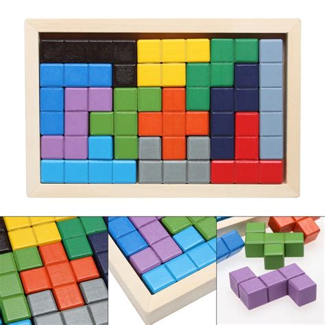 3D Wooden Puzzle Toy Children Educational Montessori Tetris Game Board ...