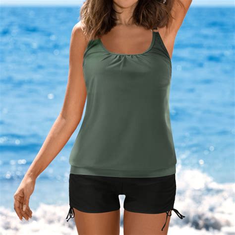 Hupom Plus Size Swimsuit For Women High Waist Shirt Dress Bikinis Bikini Vacation Bandeau