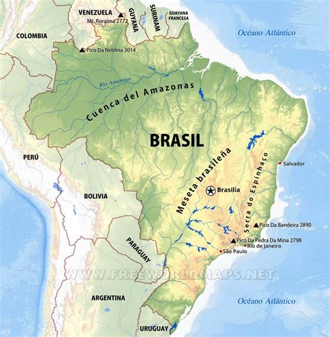 Mapa físico do Brasil Geografía do Brasil