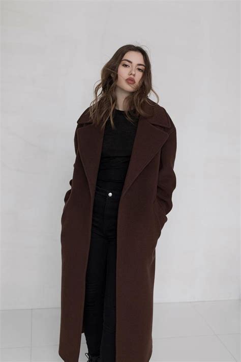 Brown Woman Coat Warm Wool Coat Wrap Wool Overcoat Long Soft Wool