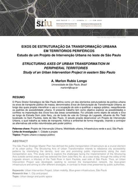 Pdf Eixos De Estrutura O Da Transforma O Urbana Em Territ Rios