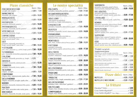 Speisekarte von Pizzeria Arco D'oro, Vittoria