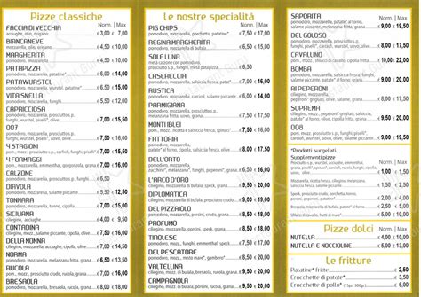 Menu Da Pizzeria Arco D Oro Vittoria