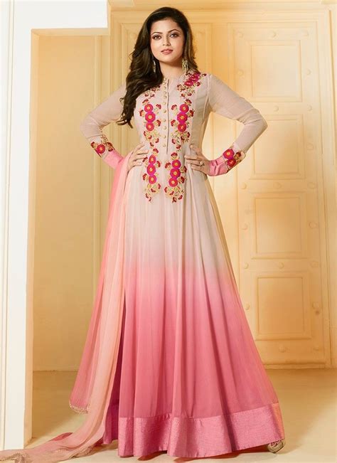 Shop Drashti Dhami Beige And Pink Georgette Party Wear Salwar Kameez