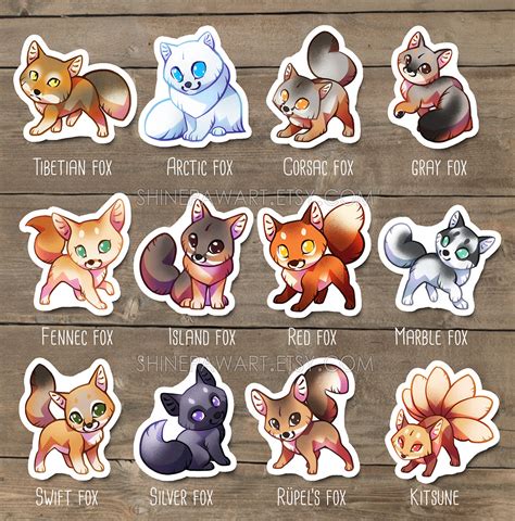 Cute Fox Sticker Set Red Fox Arctic Fox Kitsune Fennec Etsy Uk