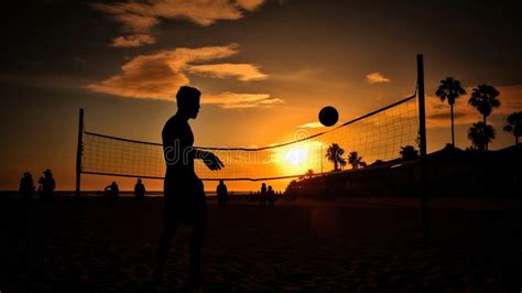 Beach Volleyball Silhouette, Generative Ai Stock Illustration ...