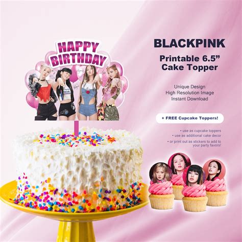 Printable Blackpink Birthday Cake Topper For Blackpink Birthday Party Decor With Free Cupcake