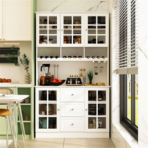 Fufu Gaga White Wooden Sideboard Food Pantry Storage Cabinet With