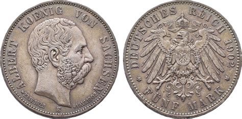 Sachsen 5 Mark Albert 1873 1902 Auf seinen Tod Sehr schön MA Shops