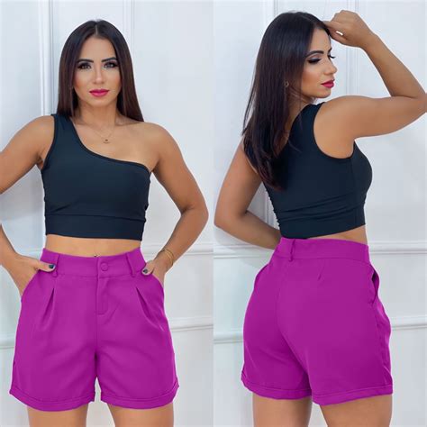 Short Alfaiataria Feminino Elegante Bolso E Barra Shopee Brasil