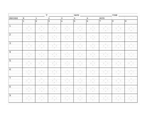 Printable Sheet Baseball Scorecard