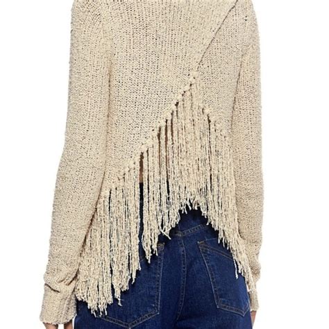 A L C Sweaters Alc Nude Fringe Beige Silk Knit Split Back Andrea Xs New Runs Full Poshmark