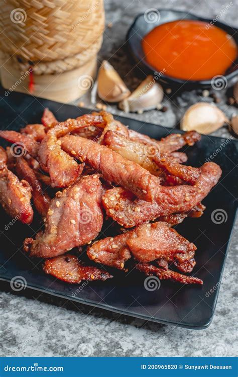 Deep Fried Sun Dried Pork Moo Dad Deaw Thai Food Stock Photo Image