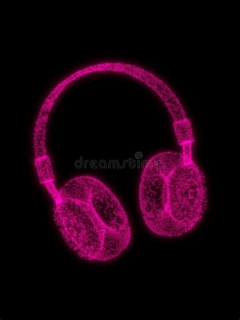 Shiny Purple Wireless Headphones on Black Background 3D Illustration ...