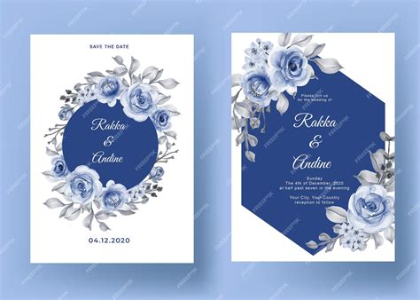 Beautiful Navy Blue Background Wedding Invitation Design Templates For