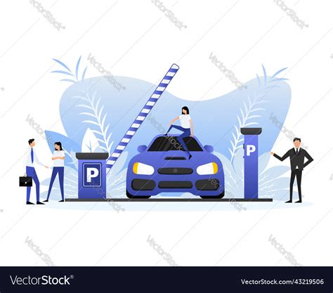 Flat style parking with car and people cartoon Vector Image