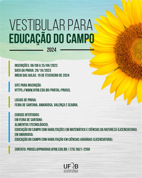 UFRB Vestibular para 190 vagas de Educação do Campo