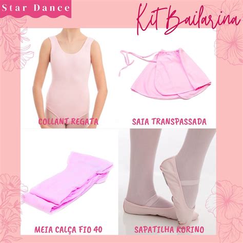 Kit De Ballet Collant Regata Saia Transpassada Meia Sapatilha Body