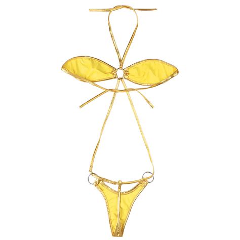 Single And Wild Shiny Metallic Tiny Bikini Shiny Fashion Lale Look