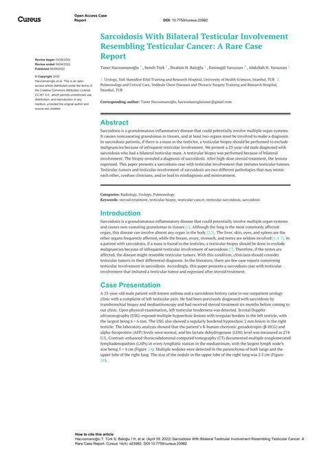 Pdf Sarcoidosis With Bilateral Testicular Involvement Resembling