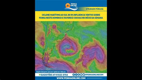 Ciclone marítimo ao sul do RS influencia ventos sobre Penha neste