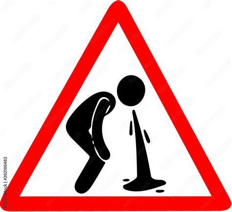 Vomiting Warning Sign Vomiting Caution Red Circle Road Sign Isolated On