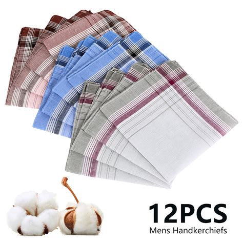 12pcs Gents Hankies Soft Pure Cotton Sweat Absorbing Mens Handkerchiefs Hanky Great Father S