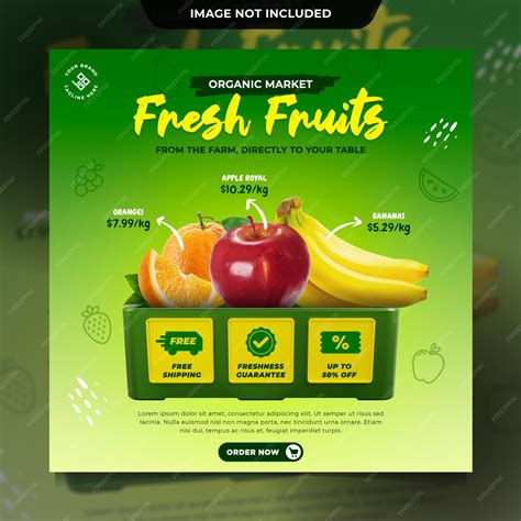 Premium PSD | Fresh organic fruit instagram social media post template
