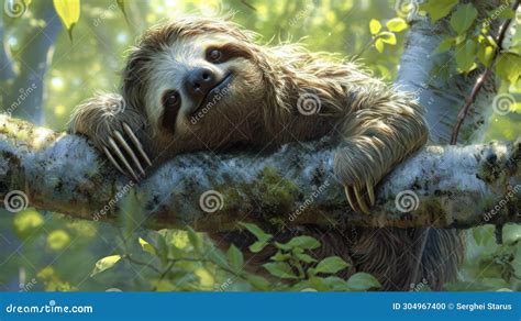 A Sloth is Hanging from a Tree Branch in the Forest, AI Stock Photo ...