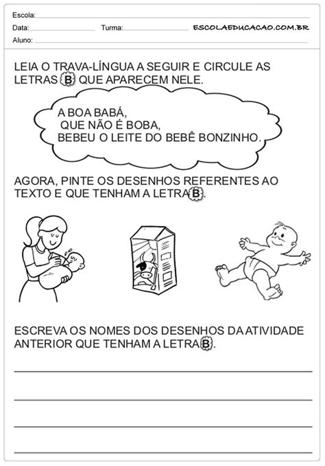 Trava língua a letra B Letra b Trava língua Atividades o