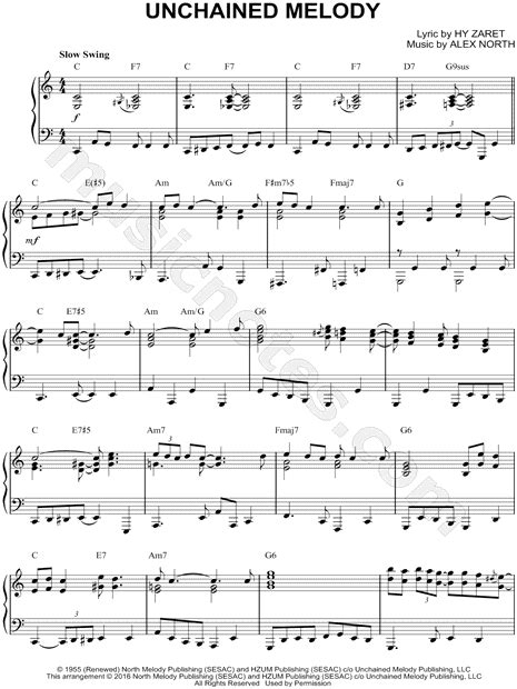 Alex North "Unchained Melody" Sheet Music (Piano Solo) in C Major ...