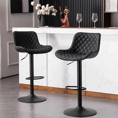 Youtaste Black Bar Stools Set Of 2 Faux Leather Padded Counter Height Bar Stool Modern Metal