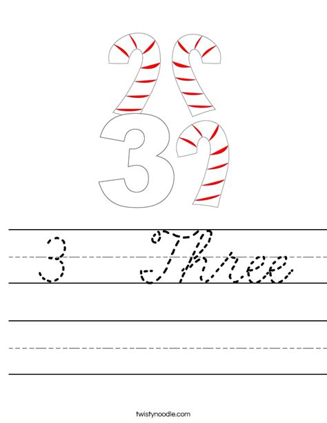 3 Three Worksheet Cursive Twisty Noodle