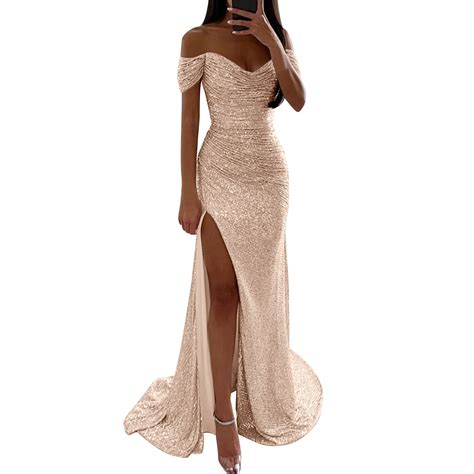 MuXiKeJi Women's Sequin Prom Dresses with Slit Mermaid Long Ball Gown