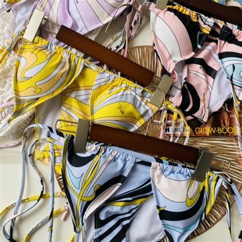 Two Piece Side Tie Print Design Bikini Swimsuit Honey 2 Cool
