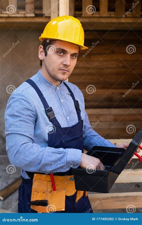 young workman portrait diy renovation stock photo image  owner belt