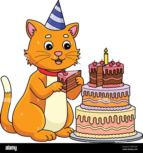 Cat with a Birthday Cake Cartoon Colored Clipart Stock Vector Image ...