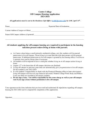 Fillable Online Off Campus Application Fax Email Print Pdffiller