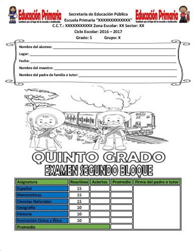 Examen Del Quinto Grado Para El Primer Bloque Del Ciclo 6F0