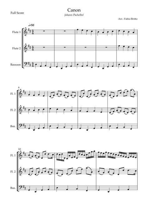 Canon Johann Pachelbel Wedding Reduced Version For Woodwind Trio Arr Fabio Britto Sheet